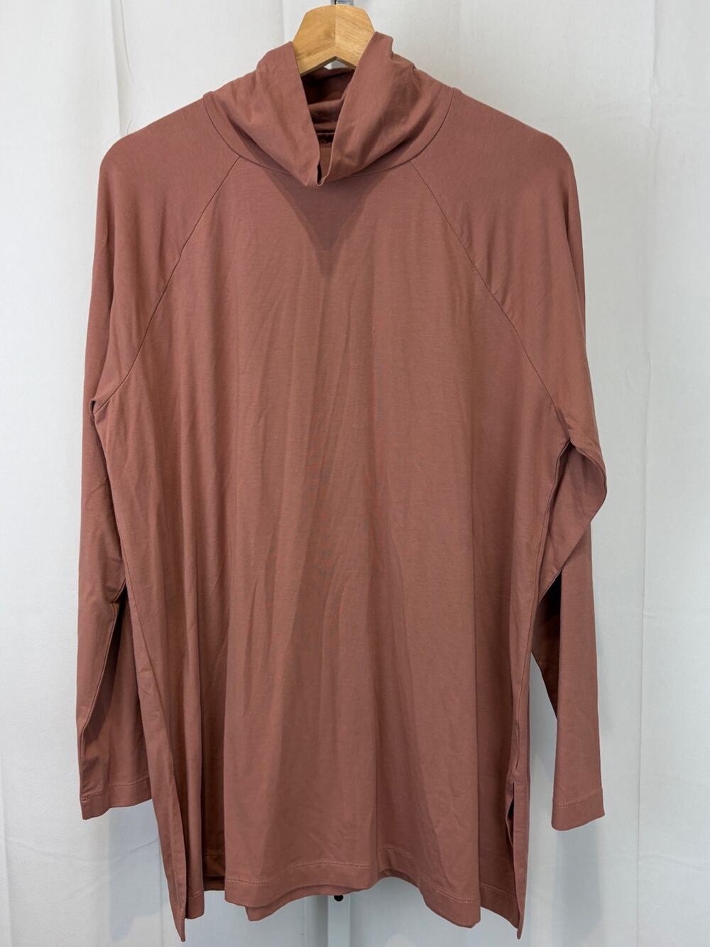 J. JILL Luxe Supima Everyday Turtleneck Tunic Top Raglan Sleeve Dusty Pink L